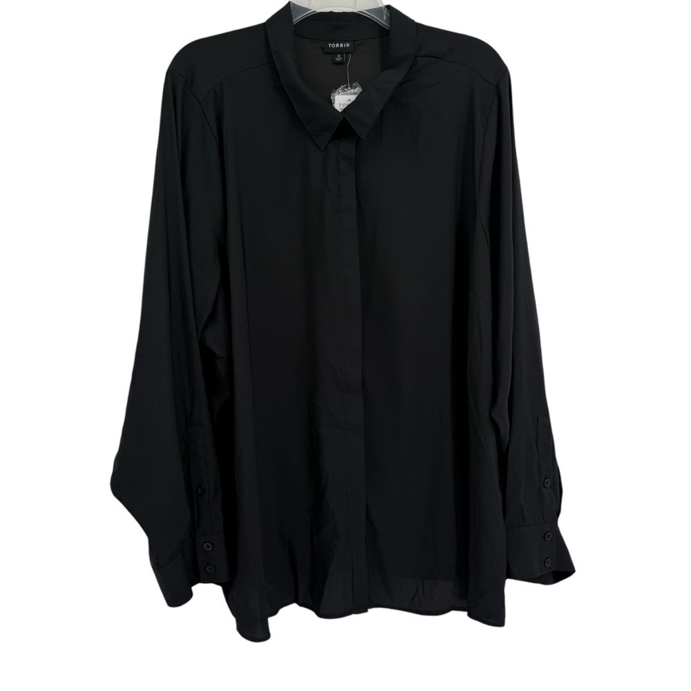 Torrid Womens NWT Lizzie Button Front Blouse Size 4X Black Collared Long Sleeves - Picture 7 of 12